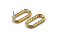 Pirinç Oval Küpe, 2 Ham Pirinç Oval Şekilli Zirkonyum Küpe (23x12mm) SY0263