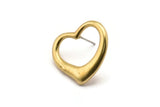 Brass Heart Earring, 2 Raw Brass Heart Stud Earrings (21x23mm) SY0271
