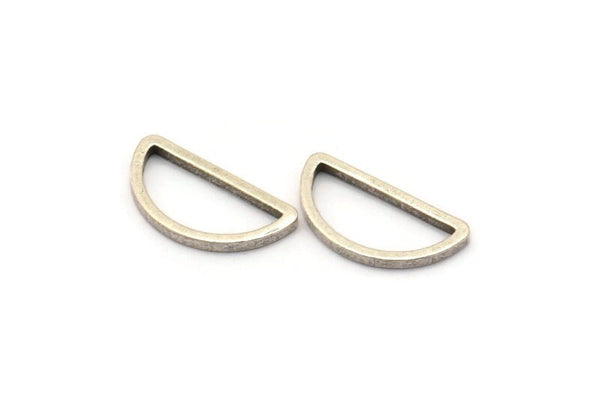 Silver Half Moon, 50 Antique Silver Plated Brass Semi Circle Connectors (8x15x1mm) D0022 H0654