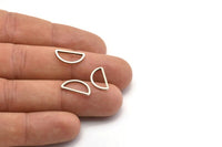 Silver Half Moon, 50 Antique Silver Plated Brass Semi Circle Connectors (8x15x1mm) D0022 H0654