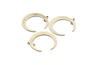 Silver Moon Charm, 6 Antique Silver Plated Brass Crescent Moon Charms With 2 Loops, Connectors (31x28x1mm) D0695 H0874