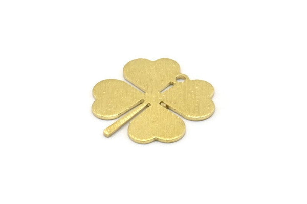 Brass Leaf Charm, 8 Textured Raw Brass Four Leaf Clover Charms With 1 Hole, Charm Earrings (22x20x0.80mm) A1662
