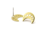Brass Moon Earring, 10 Raw Brass Crescent Moon Phases Stud Earrings (15x8x1mm) M01866 A2508
