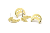 Brass Moon Earring, 10 Raw Brass Crescent Moon Phases Stud Earrings (15x8x1mm) M01866 A2508