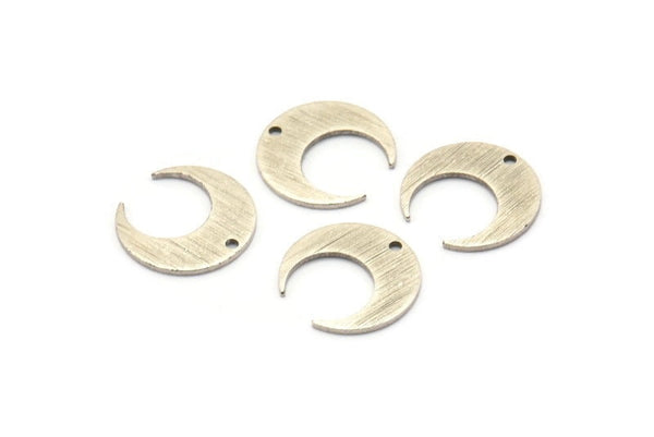 Silver Moon Charm, 10 Textured Antique Silver Plated Brass Crescent Moon Charms With 1 Hole (14x13.5x0.80mm) M01648