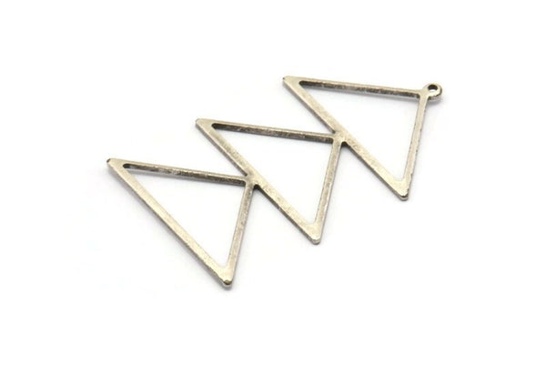 Silver Triangle Charm, 2 Antique Silver Plated Brass Triangle Charms With 1 Loop (47x30x1mm) M01783