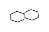 Black Hexagon Ring Charm, 25 Black Oxidized Brass Hexagon Shaped Ring Charms (22x0.6x1mm) Bs 1205 S578