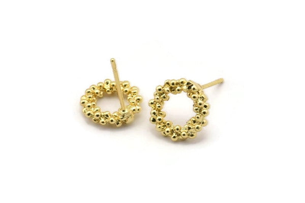 Gold Round Earring, 4 Gold Plated Brass Round Earring Studs (11mm) N1201