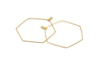 Brass Hexagon Earring, 24 Raw Brass Wire Hexagon Earring Charms With 2 Loops (50x0.7mm) D0556