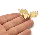 Brass Sunny Connector, 12 Raw Brass Textured Sunny Connectors With 2 Loops (27x22x1mm) D0559