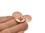 Copper Round Charm, 8 Raw Copper Cactus Patterned Charm with 1 Hole, Moon And Star Findings, Stamping Tags (22x0.80mm) M02956
