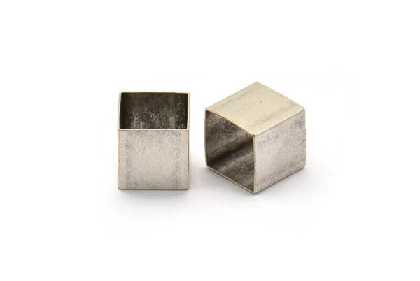 Geometric Spacer Beads, 18 Huge Antique Silver Plated Brass Square Tubes (10x10mm) Bs 1505 H0106
