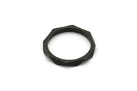 Black Faceted Ring, 12 Black Oxidized Brass  Faceted Rings, Connectors (15mm) N0498  S470