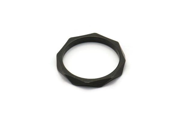 Black Faceted Ring, 12 Black Oxidized Brass  Faceted Rings, Connectors (15mm) N0498  S470