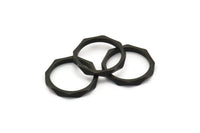 Black Faceted Ring, 12 Black Oxidized Brass  Faceted Rings, Connectors (15mm) N0498  S470