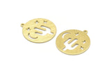 Brass Round Charm, 10 Textured Raw Brass Cactus Patterned Charms With 1 Loop, Moon And Star Findings, Pendants (22x0.80mm) M02923