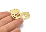Brass Round Charm, 10 Textured Raw Brass Cactus Patterned Charms With 1 Loop, Moon And Star Findings, Pendants (22x0.80mm) M02923