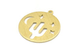 Brass Round Charm, 10 Textured Raw Brass Cactus Patterned Charms With 1 Loop, Moon And Star Findings, Pendants (22x0.80mm) M02923
