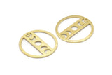 Brass Moon Charm, 6 Textured Raw Brass Moon Phases Charms With 1 Hole (22x0.80mm) M02922