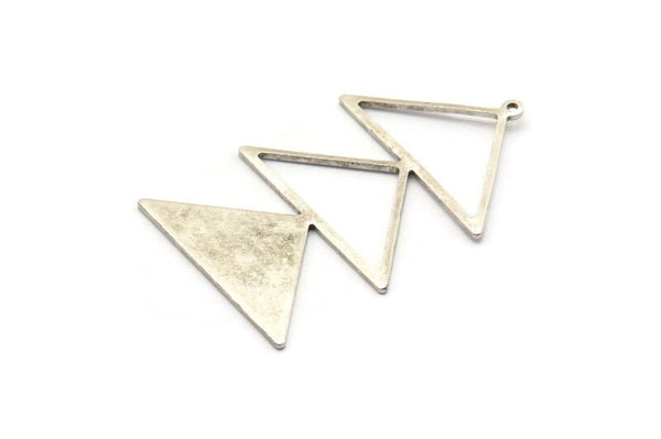 Silver Triangle Charm, 2 Antique Silver Brass Triangle Charms With 1 Loop (47x30x1mm) M01808