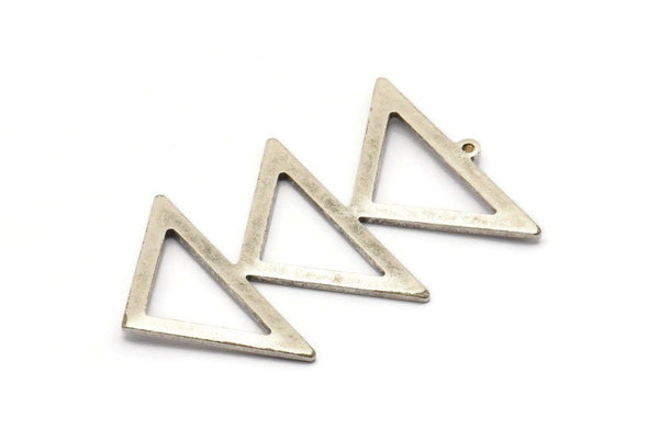 Silver Triangle Charm, 2 Antique Silver Brass Triangle Charms With 1 Loop (47x30x1mm) M01790