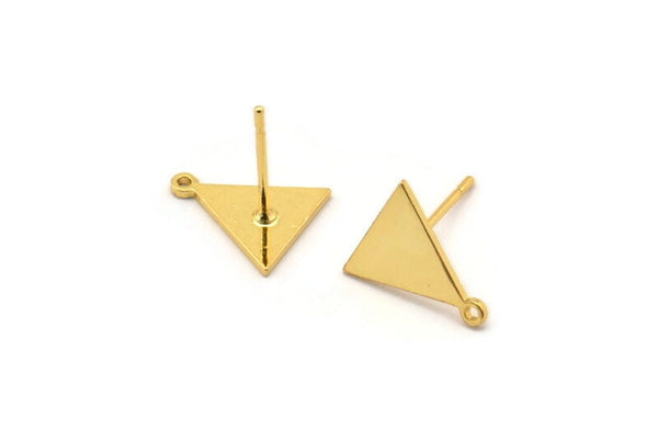Gold Triangle Earring, 6 Gold Plated Brass Triangle Stud Earrings With 1 Hole (12x10mm) Q0974