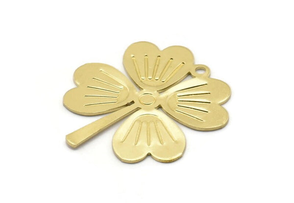 Brass Leaf Charm, 4 Raw Brass Four Leaf Clover Charms With 1 Hole, Charm Earrings (35x32x0.80mm) M02986