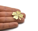 Brass Leaf Charm, 4 Raw Brass Four Leaf Clover Charms With 1 Hole, Charm Earrings (35x32x0.80mm) M02986