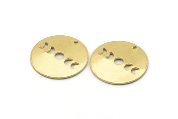 Brass Moon Charm, 12 Raw Brass Moon Phases Charms With 1 Hole (18x0.80mm) M02952