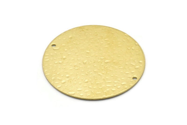 Brass Round Charm, 2 Textured Raw Brass Round Tags With 2 Holes (40x0.80mm) M02995