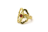 Brass Boho Ring, 2 Raw Brass Boho Rings With 1 Stone Settings - Pad Size 4mm N1830