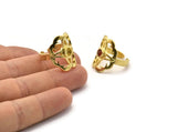 Brass Boho Ring, 2 Raw Brass Boho Rings With 1 Stone Settings - Pad Size 4mm N1830