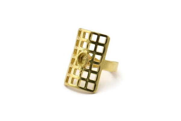 Brass Ring, 2 Raw Brass Rectangle Ring With 1 Stone Settings - Pad Size 5x4mm N1846