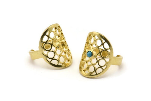 Brass Boho Ring, 2 Raw Brass Boho Rings With 1 Stone Settings - Pad Size 3mm N1831