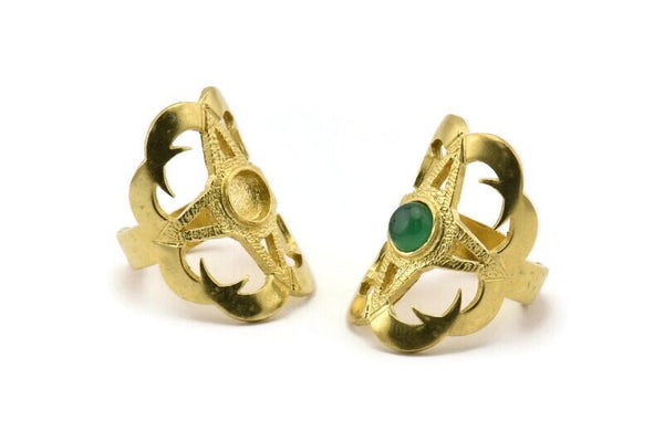 Brass Royal Ring, Raw Brass Royal Rings With 1 Stone Settings - Pad Size 6mm N1845