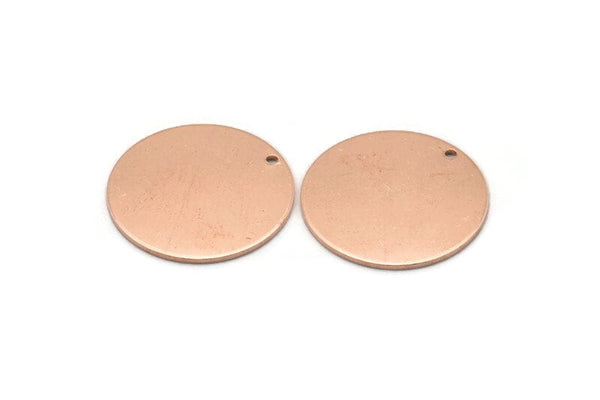 Copper Round Charm, 4 Raw Copper Round Tags, Round Charms With 1 Hole (22x0.80mm) M02946