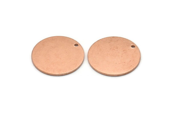 Copper Round Charm, 6 Raw Copper Round Tags, Round Charms With 1 Hole (18x0.80mm) M03028