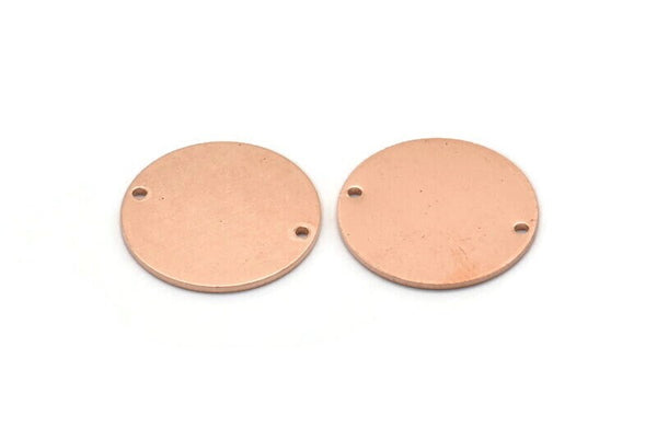 Copper Round Charm, 6 Raw Copper Round Tags, Round Charms With 2 Holes (18x0.80mm) M03026