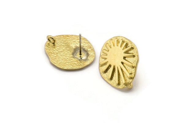 Brass Irregular Earring, 2 Raw Brass Irregular Sun Shaped Stud Earrings With 1 Loop (20x18x0.8mm) N1869