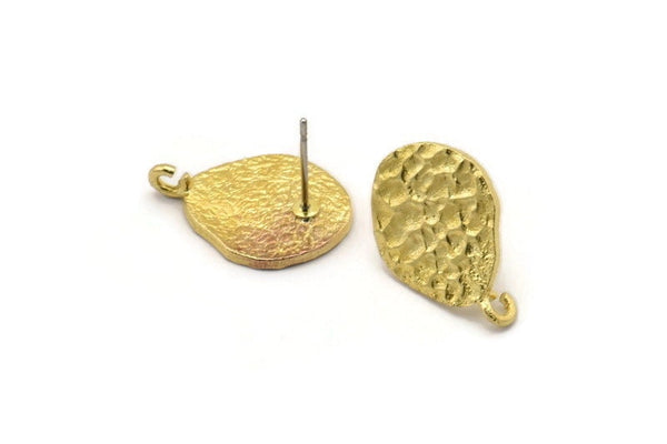 Brass Irregular Earring, 4 Hammered Raw Brass Irregular Shaped Stud Earrings With 1 Loop (19x14x1.4mm) N1879