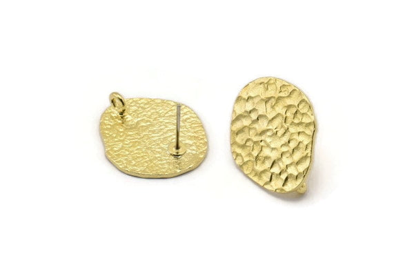 Brass Irregular Earring, 4 Hammered Raw Brass Irregular Shaped Stud Earrings With 1 Loop (20x18x0.9mm) N1871