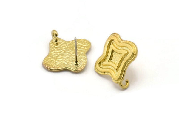 Brass Irregular Earring, 4 Raw Brass Irregular Shaped Stud Earrings With 1 Loop (20x19x1.5mm) N1870