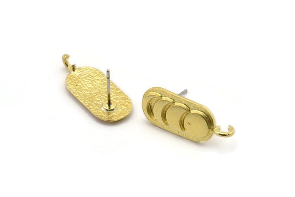 Brass Oval Earring, 4 Raw Brass Moon Phases Shaped Oval Stud Earrings With 1 Loop (22x9x1.5mm) N1863