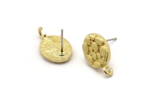 Pirinç Oval Küpe, 1 Halkalı 4 Ham Pirinç Oval Şekilli Çivi Küpe (16x10x2mm) N1866