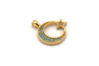 Gold Moon Charm, Gold Plated Moon And Star, Cubic Zircon, CZ Pave Moon Charm, Zircon Charm Pendants (16x17mm) SY0093