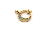 Gold Moon Charm, Gold Plated Moon And Star, Cubic Zircon, CZ Pave Moon Charm, Zircon Charm Pendants (16x17mm) SY0093