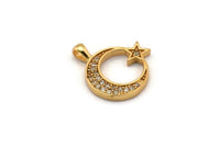Gold Moon Charm, Gold Plated Moon And Star, Cubic Zircon, CZ Pave Moon Charm, Zircon Charm Pendants (16x17mm) SY0093