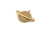 Gold Saturn Charm, Gold Plated Saturn Planet, Cubic Zircon, CZ Pave Planet Charm, Zircon Charm Pendants (20x29mm) SY0123