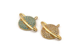 Gold Saturn Charm, Gold Plated Saturn Planet, Cubic Zircon, CZ Pave Planet Charm, Zircon Charm Pendants (20x29mm) SY0123