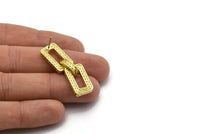 Brass Chain Earring, 2 Raw Brass Rectangle Shaped Soldered Chain Stud Earrings N1835